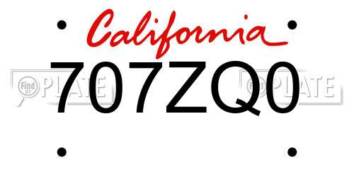 707ZQ0 California License Plate