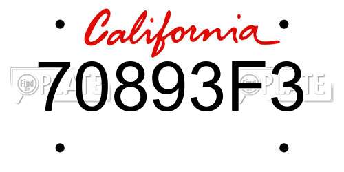 70893F3 California License Plate