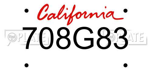 708G83 California License Plate