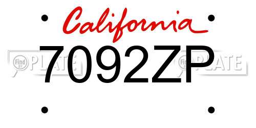 7092ZP California License Plate