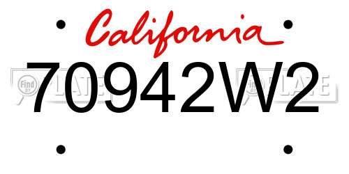 70942W2 California License Plate