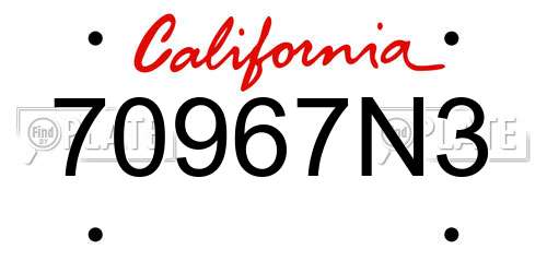 70967N3 California License Plate