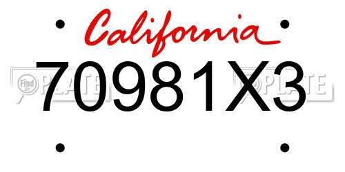70981X3 California License Plate