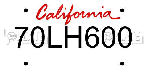 70LH600 California License Plate