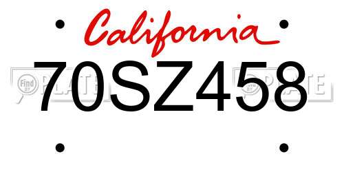 70SZ458 California License Plate