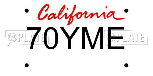 70YME California License Plate