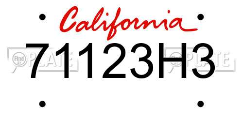 71123H3 California License Plate