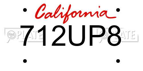 712UP8 California License Plate