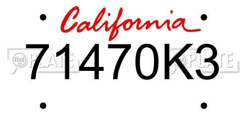 71470K3 California License Plate