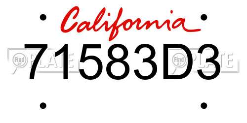 71583D3 California License Plate