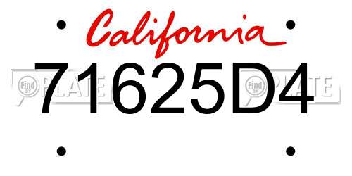 71625D4 California License Plate