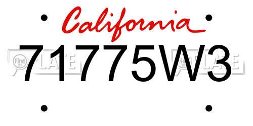 71775W3 California License Plate