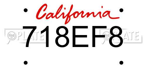 718EF8 California License Plate