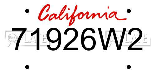 71926W2 California License Plate