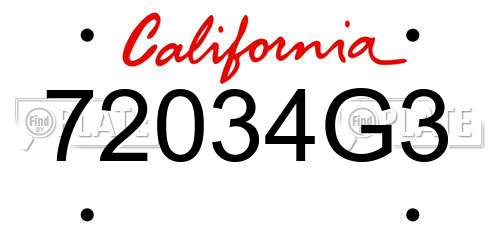 72034G3 California License Plate