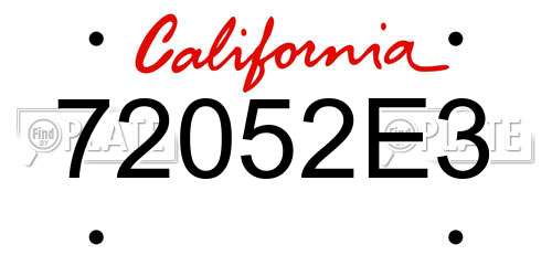 72052E3 California License Plate