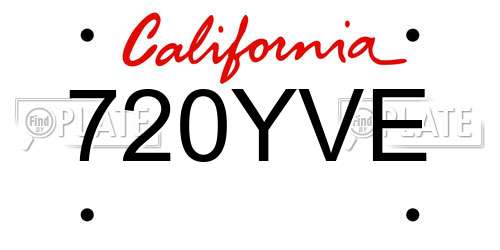 720YVE California License Plate