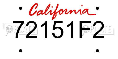 72151F2 California License Plate