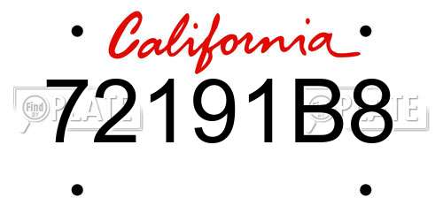 72191B8 California License Plate