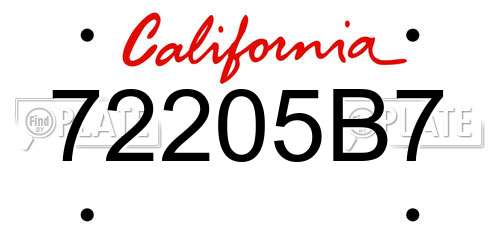 72205B7 California License Plate