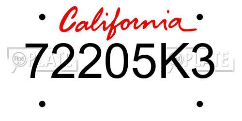 72205K3 California License Plate