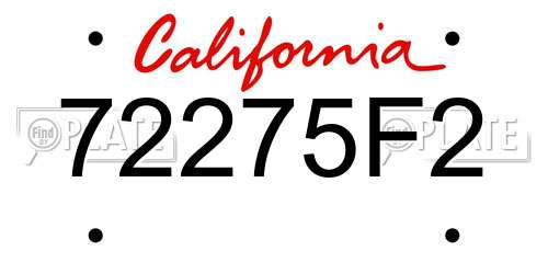 72275F2 California License Plate