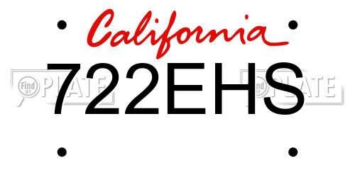 722EHS California License Plate