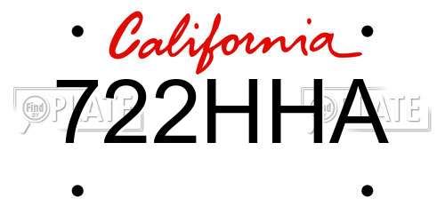 722HHA California License Plate
