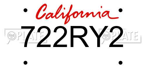 722RY2 California License Plate