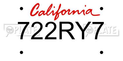 722RY7 California License Plate
