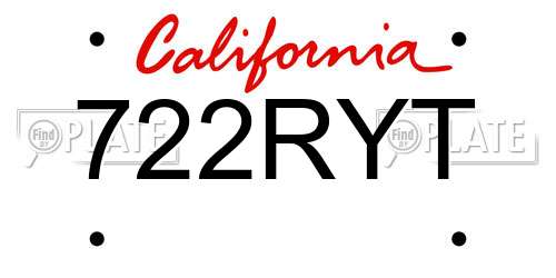 722RYT California License Plate