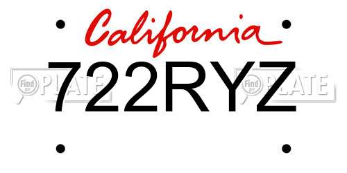 722RYZ California License Plate