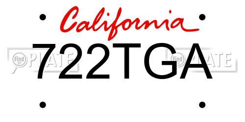 722TGA California License Plate