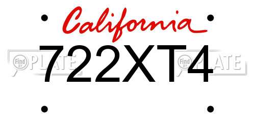 722XT4 California License Plate