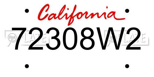 72308W2 California License Plate