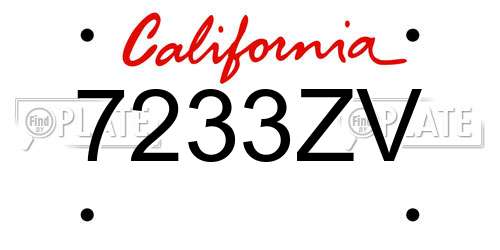 7233ZV California License Plate