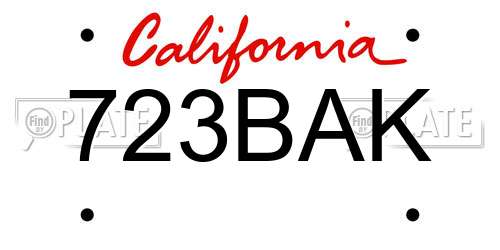 723BAK California License Plate