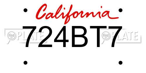 724BT7 California License Plate