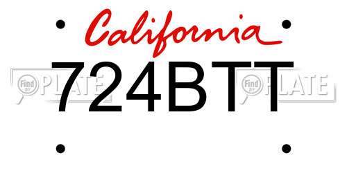 724BTT California License Plate