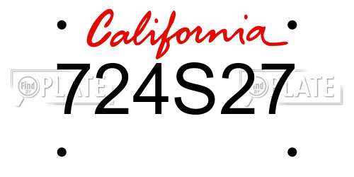 724S27 California License Plate