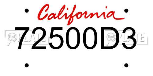 72500D3 California License Plate