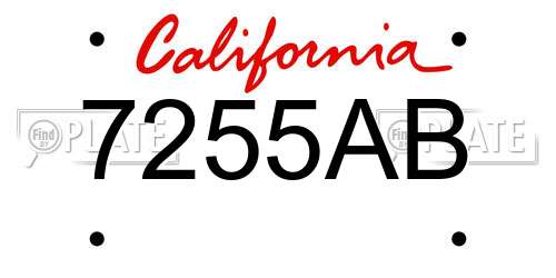 7255AB California License Plate