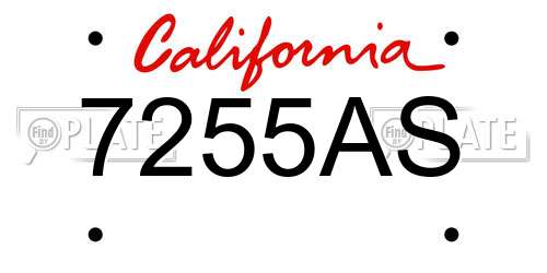 7255AS California License Plate