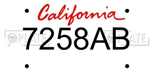 7258AB California License Plate