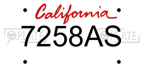 7258AS California License Plate