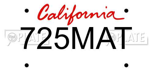 725MAT California License Plate