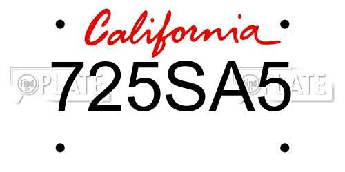 725SA5 California License Plate