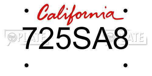 725SA8 California License Plate
