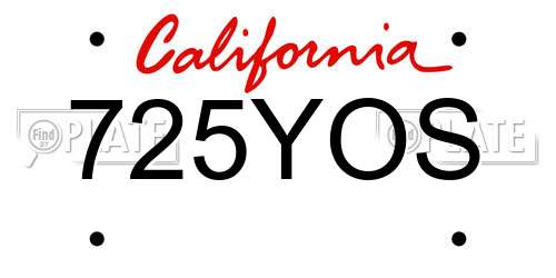 725YOS California License Plate