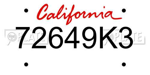 72649K3 California License Plate